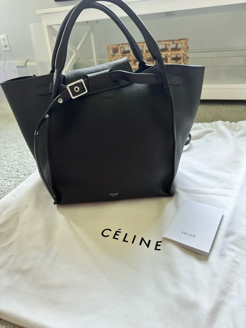 Celine Black Pebbled Leather Tote with Top Handles - Picture 6 of 11